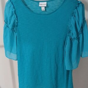 Ava & Viv Turquoise Top with Gathered Sleeves